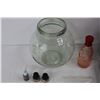 Image 2 : Lot Of Various Items, Glass Fish Bowl Like Jar, Miniature Liquor Bottle, Tattoo- As Is