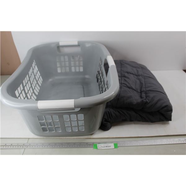Plastic Laundry Basket, Weighted Blanket, Unknown Weight