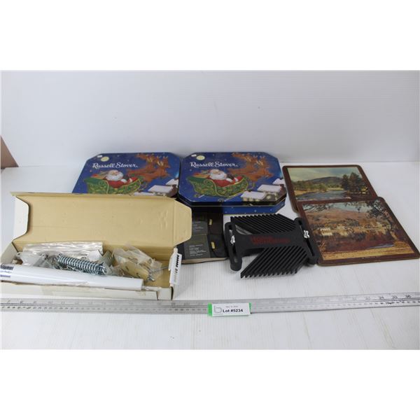 Door Spring Kit- NIB, (2) Christmas Chocolate Tins, Misc.