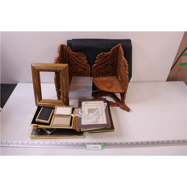 (2) Corner Shelves, ((3) Plate Holders, Assortment of Picture Frames, etc.