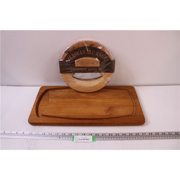 Wooden Cutting Board, Alaska Ulu Knife Chopping Bowl Set