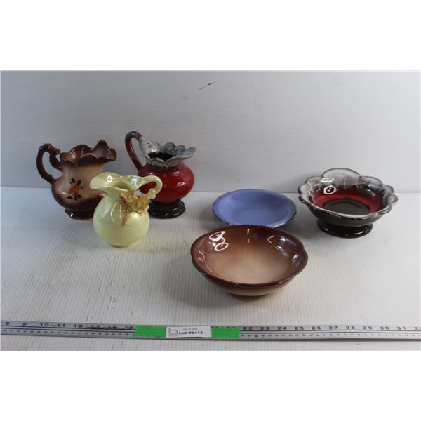 (3) Pitchers, (2) Basins and a Plate