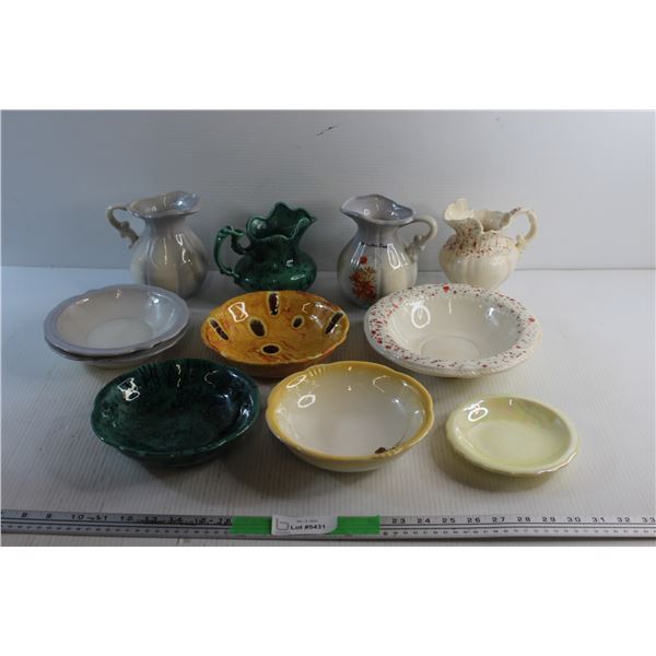 (4) Porcelain Pitchers, (6) Basins and a Plate