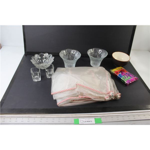 (3) Glass Bowls, (2) Shot Glasses, Plastic bag, Monthly Planner