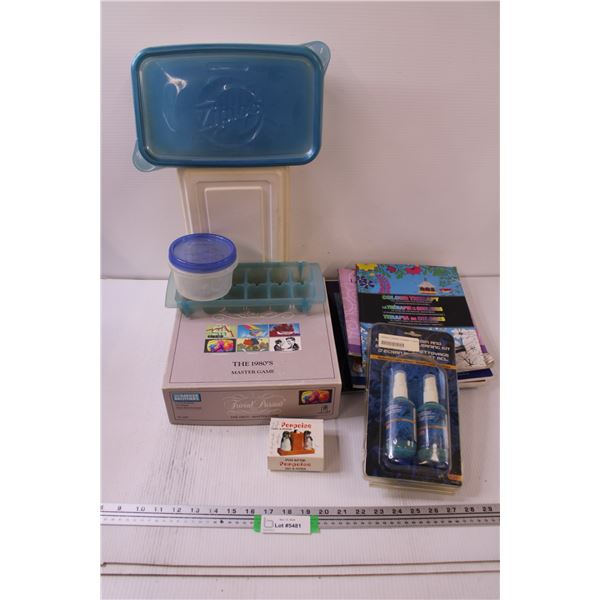 Trivial Pursuit Game, Cookbook, Colouring Books, Screen Cleaner, Salt & Pepper Shakers, Plastic Food