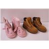 Image 2 : (4) Pair Kids' Footwear - Work boots are Size 9; Rubbermaid Plastic Tote