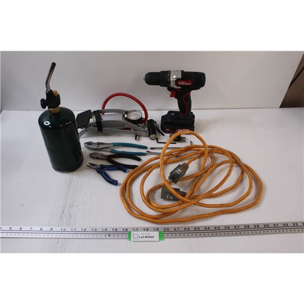 Foot Pump, Cordless Drill, Propane Torch, Extension Cord, Hand Tools, Flashlight