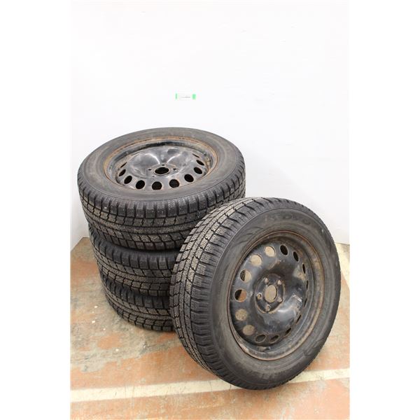 *4X BID PRICE - Set Of (4) Toyo Observe GSI 5 Tires 215/60R16 95T M&S w/ (4) 5 Bolt Steel Rims-