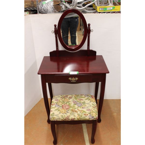 * Wooden Makeup Table w/ Mirror And Stool, 28'' x 30'' x 16''