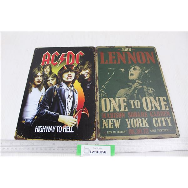 (2) Fantasy Signs, AC-DC, John Lennon- Both 12'' x 8''