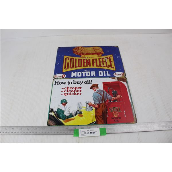 (2) Fantasy Signs, Shell Motor Oil , Golden Fleece Motor Oil- Both 12'' x 8''