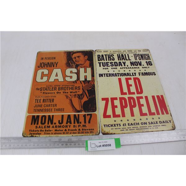 (2) Fantasy Signs, Johnny Cash ,Led Zeppelin Motor Oil- Both 12'' x 8''