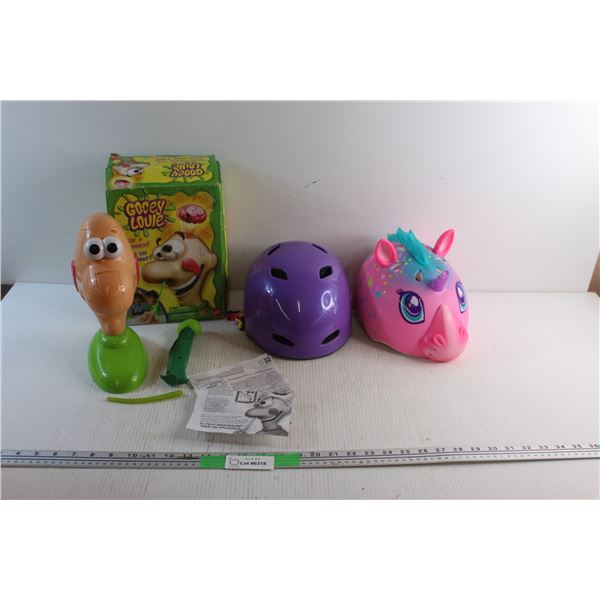 (2) Kids Bike Helmets and Gooey Louie Toy
