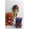 Image 6 : Bear Plush Toy, Barbie & Ken Dolls and Mini Arcade Machine - Tested