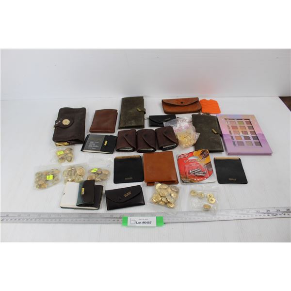 Lot Of Various Key Holders, Wallets, Eye Shadow Kit, Misc.