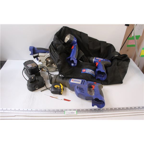 Campbell Hausfeld Cordless Flashlight, Drill/Driver, Circular Saw, Reciprocating Saw, Charger, (2) B