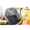 Image 2 : Lysol Soap, Wicker Basket, Puma Kids Backpack, Bag, (2) Door hanging Racks, Pumpkin Decoration