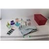 Fake Lashes, Bobby Pins, Perfume Bottles, Hand Towel, Plastic Tub