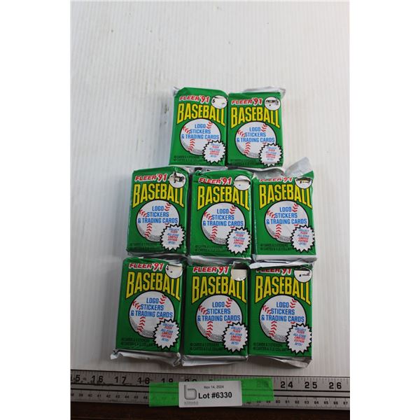 (8) Packs of Fleer'91 Collectible Baseball Logo Stickers & Trading Cards