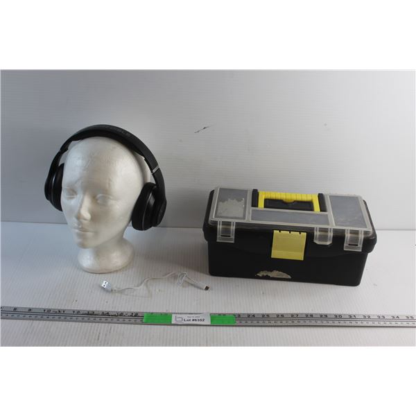 Small Plastic Tool Box 12'' x 5'', Incredible Wireless Headphones and a Charging Cable - Tested