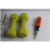 Image 3 : (2) 5lbs Dumbbells, (5) Nail Scissors, Diplomat Case and a Multi Bit Screwdriver