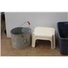 Image 2 : *Galvanized Mop Bucket, Plastic Tote 21'' x 12'' and a Step Stool
