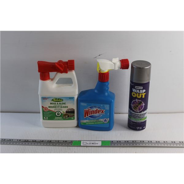 Windex and Moss & Algae Cleaners and Wasp Out Spray