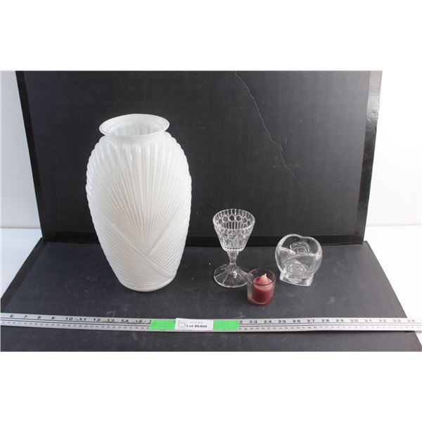 Vase, Partylite Candle Holders and a Candle