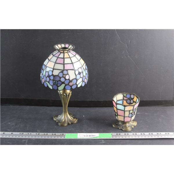 Brass Candle Holder with a Shade and Stained Glass Candle Holder