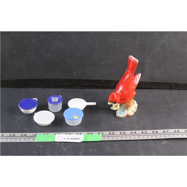 Miniature Tupperware and Vintage Napco Japan Cardinal Bird Figurine
