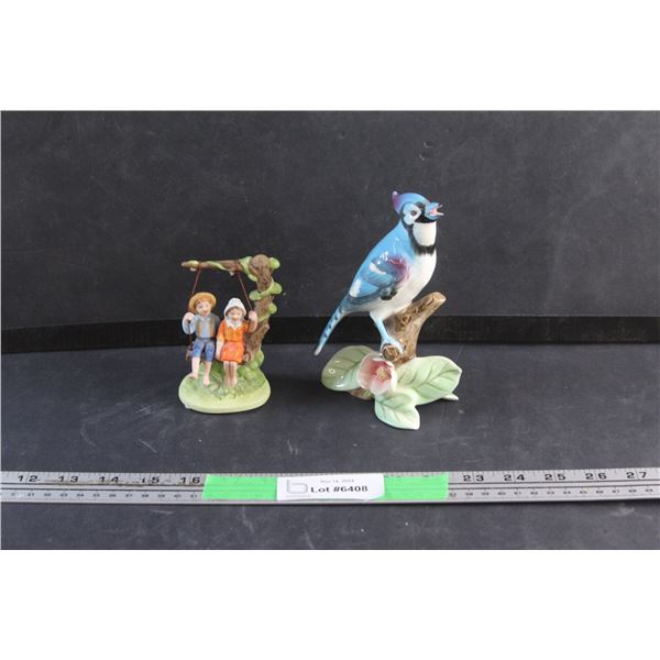 Vintage Giftcraft Blue Jay Bird Figurine - Slightly Chipped and Vintage 1984 Norman Rockwell Ornamen