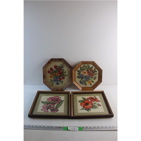 (4) Framed Embroidery Art Wall Decor 12'' x 12''