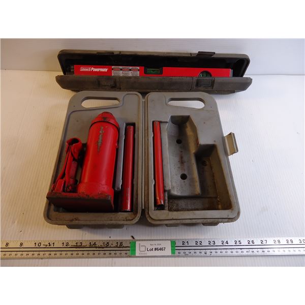 Bottle Jack in Case and Coleman Level in Case