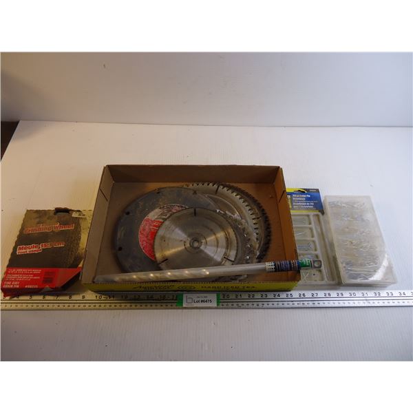 Lot of assorted Saw Blades, Grinding Wheel,(2) pkgs. of Cotter Pins and Masonry Drill Bit