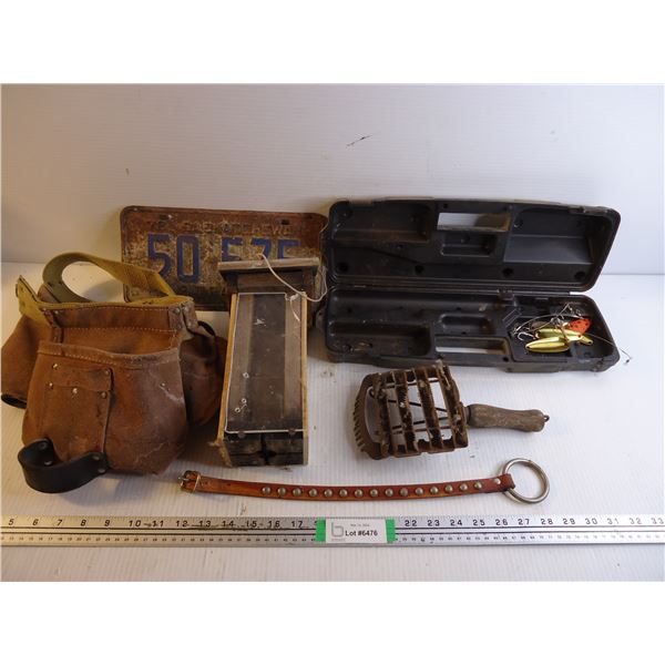Tool Belt, License Plate, Birdhouse, Fishing Tackle Container and Horse Grooming Brush