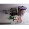 Image 1 : Cadbury Tin, Cards, Hen in Nest, Dolphin Ornament, Hockey Mask, Address Book