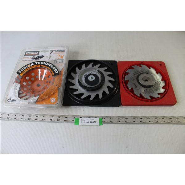 Ridgid 7" Diamond Cup Wheel Concrete Grinder, (2) Saw Blades (Sears Craftsman, ?)