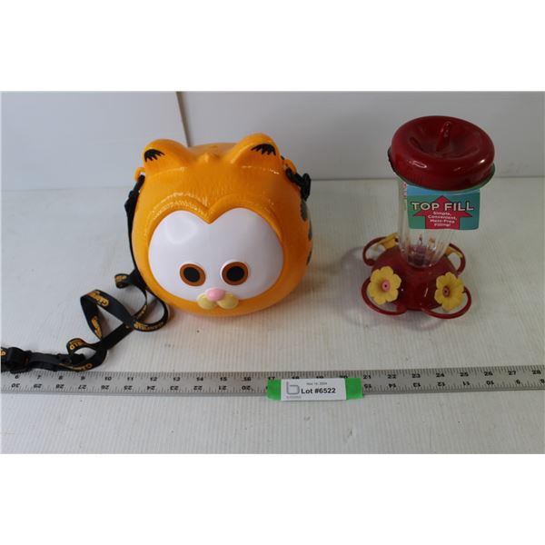 The Garfield Movie Collectible Popcorn Holder With Neck Strap, Hummingbird Feeder (NIB)