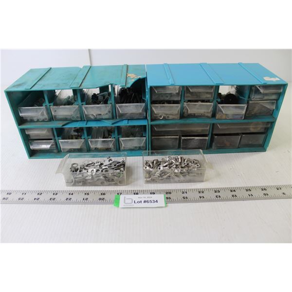 (2) Small Parts Storage Plastic Bins With Contents