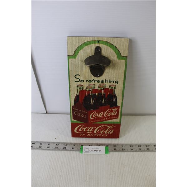 Coca-Cola Wall Mount Bottle Opener/Art - Wood - 12" x 6" x .5"