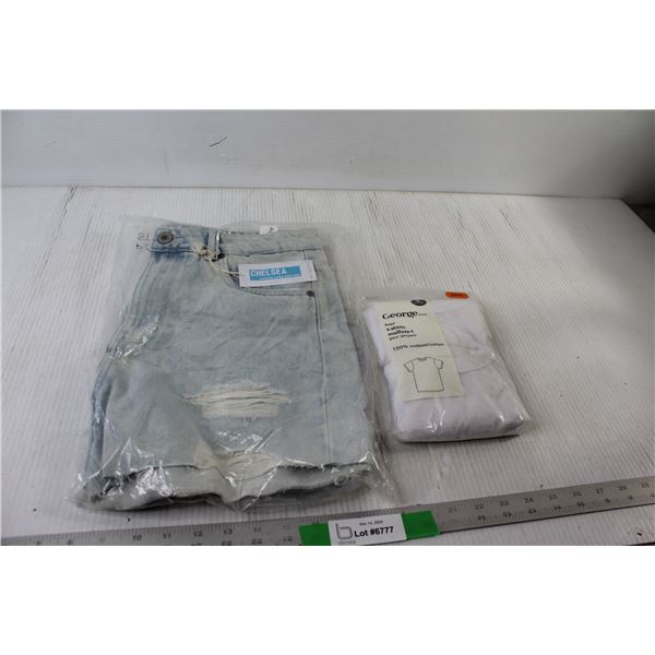 (2) Boys Medium White T Shirts, Chelsea Vintage High Rise Ripped Jeans