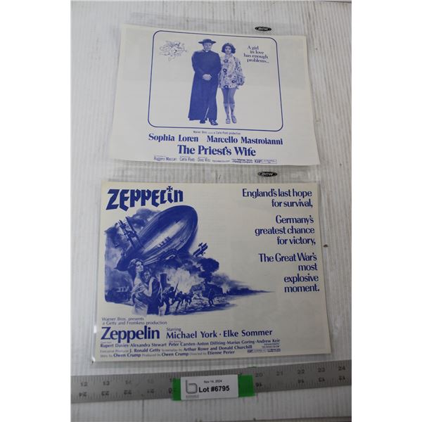 (2) 1971 Movie Synopsis Sheets - "Zeppelin" and "The Priest's Wife" - Both 8 1/2" x 11" - Consigner 