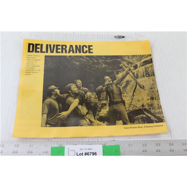 1972 "Deliverance" Movie Synopsis Sheet - 8 1/2" x 11" Consigner Says Mint Condition