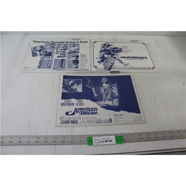 (3) 1966 Movie Synopsis Sheets - "American Dream", "Kaleidoscope", "Not With My Wife You Don't" - 8 