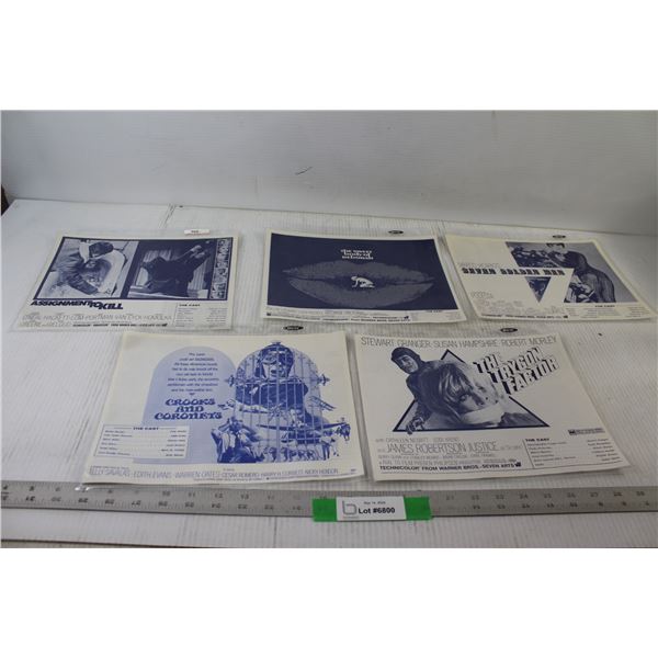 (5) 1969 Movie Synopsis Sheets - "The Trygon Factor", "Crooks and Coronets", "Seven Golden Men", " T