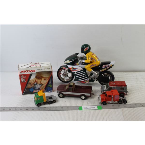 Model Toy Bike, (4) Toy cars,