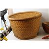 Image 2 : * Wicker Basket, Enamel Pot, (2) Wooden Carvings