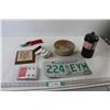 Image 1 : License Plate, Bowl, Propane tank, Cards - As Is, Hedge clippers