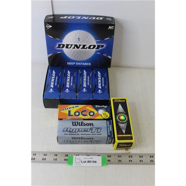 Case of 12 Dunlop Golf Balls (NIB), (3) 3-Packs (Dunlop, Wilson, Titleist
