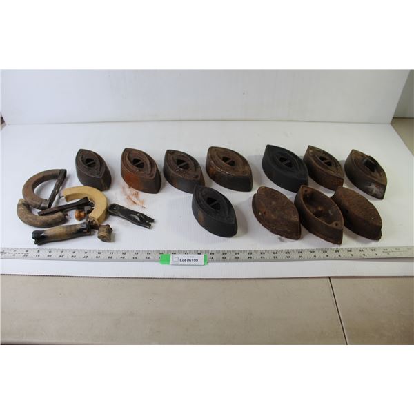 (11) Antique Sad Irons With Handle Parts